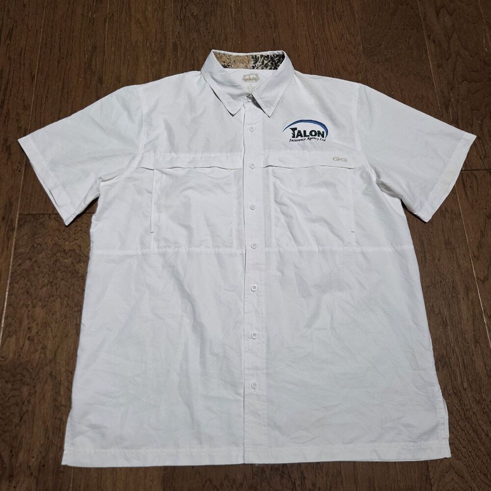 GameGuard Outdoors Mens XL White Short Sleeve Vented Fishing Shirt Camo Collar